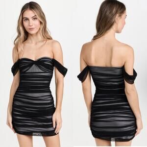 NWT Norma Kamali Walter Mini Dress with Winglet Sleeves in Black/Snow White